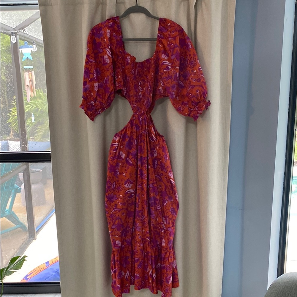 Elegant Red Floral Dress with cutouts